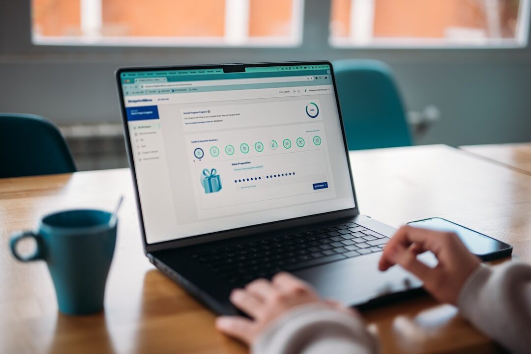 person reviewing goals on laptop